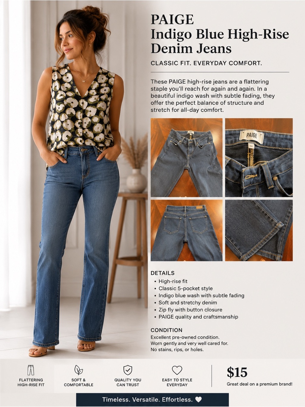 PAIGE Indigo Blue High-Rise Denim Jeans